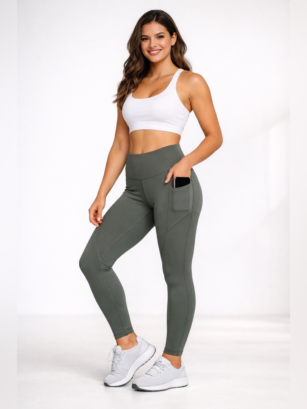 Lululemon Women’s Olive Green High‑Rise Leggings – Size 10, Side Pockets
